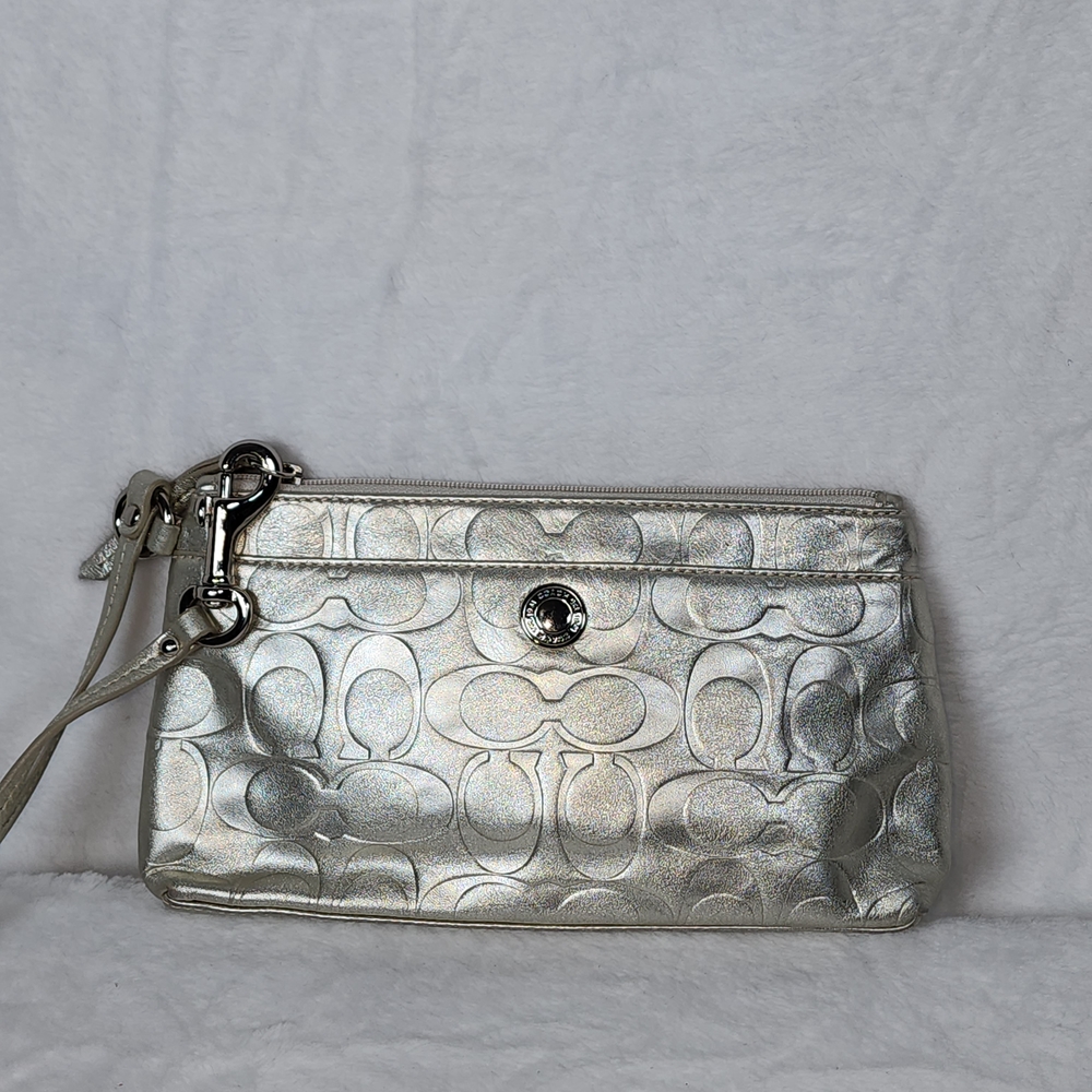 Coach Metallic Silver Wristlet Clutch - Picture 6 of 8